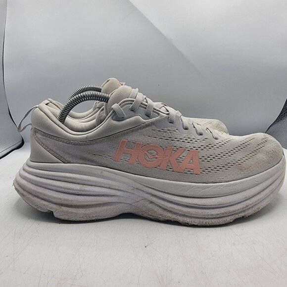 Hoka One One Bondi 8 Womens 10B White Harbor Mist Lunar Rock Running Shoes - Picture 14 of 15